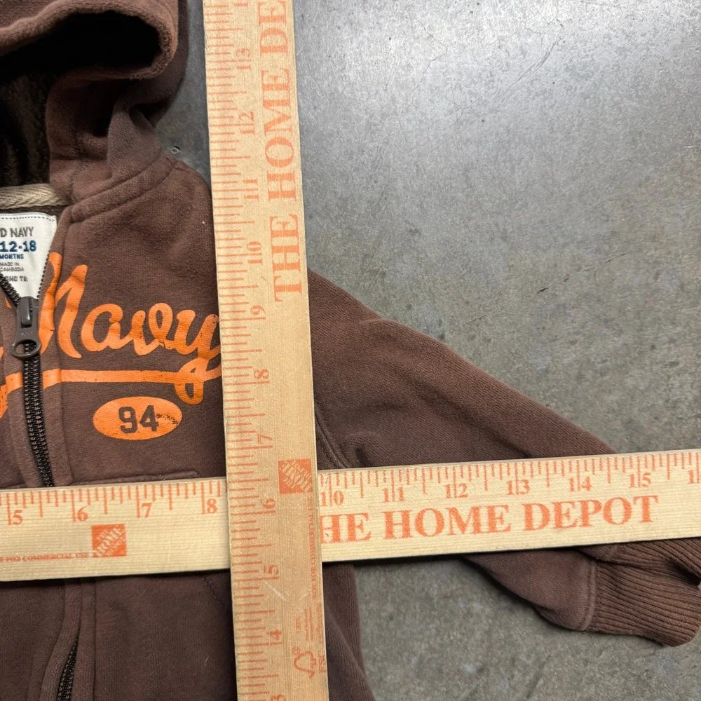 Old Navy Boys Brown Orange Logo Zip Up Hoodie Sweatshirt 12-18 Months‎